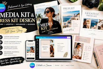 design canva media kit, luxury lifestyle press kit design, canva media kit edit