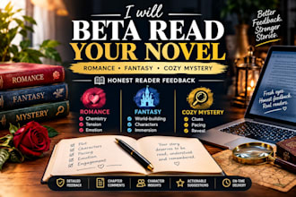 beta read your romance, fantasy or cozy mystery novel