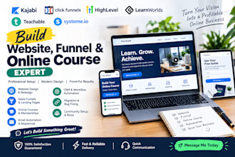 build kajabi gohighlevel clickfunnels website funnel and online course setup