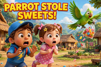 design 3d cartoon kids youtube thumbnail for story channel