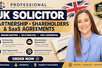 be your UK solicitor for partnership agreement shareholders and saas agreement
