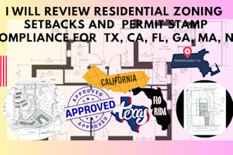 review residential zoning  setback and  permit compliance for tx, ca, fl, ga, ma