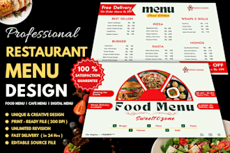 do professional restaurant menu and digital menu design for your food brand