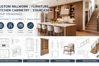 create custom millwork, furniture, kitchen cabinetry and staircase shop drawings