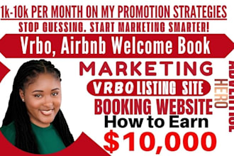 promote airbnb welcome book, market vrbo listing website advertise booking site