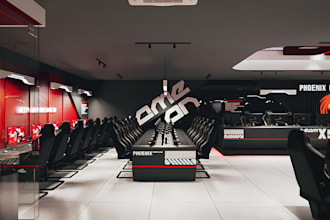 design realistic 3d esports arena, gaming center and event facility