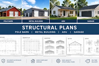 design pole barn, metal building, adu and garage structural plans