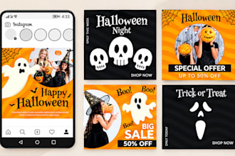 design eye catching halloween social media post, instagram flyer and banner