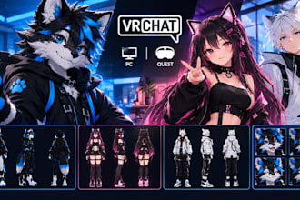 create custom vrchat mdel, furry avatar, anime vrchat avatar for pc and quest