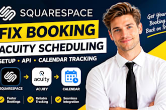 fix squarespace booking, acuity scheduling setup, API calendar tracking expert
