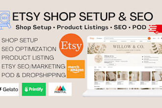 setup etsy shop, product listing, etsy digital product, print on demand esty SEO