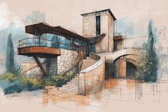 create architectural hand drawn sketches
