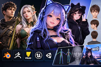 create 3d character models, vtuber character, vrchat avatar, rigging and vroid