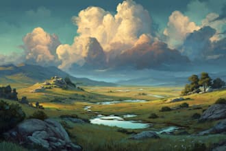 draw fantasy storytelling landscape, background illustration