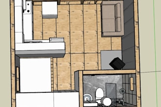 create a 3d wooden cabin model and construction drawings in sketchup