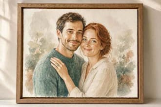 create a hand painted watercolor couple portrait keepsake