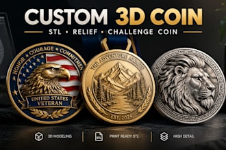 do 3d coin modeling, printable stl, custom coin, commemorative medal and relief