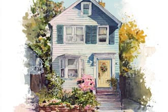 create a watercolor house portrait or buildings