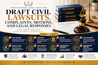 draft court legal documents, lawsuit, complaints, motions, petition, and appeals
