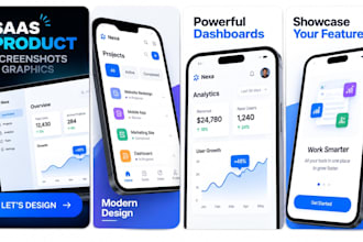 saas product screenshots and feature graphics for software