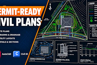 draft driveway layouts, retaining walls, and civil utility plan