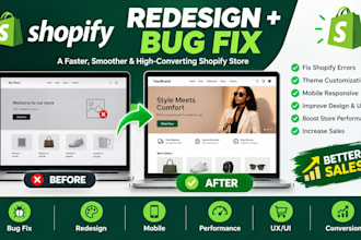 redesign shopify website fix shopify bug error bug fix for better sales