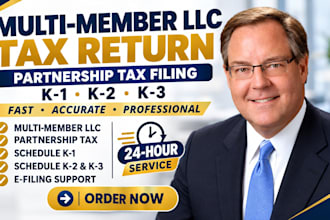 prepare multi member llc tax return, partnership tax, k1, k2 k3 in 24 hours