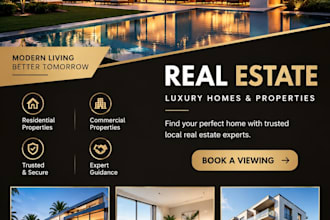 design professional real estate flyer, property poster and banner