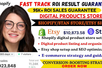 setup 7figure shopify digital product store, etsy shop, stan store digital store