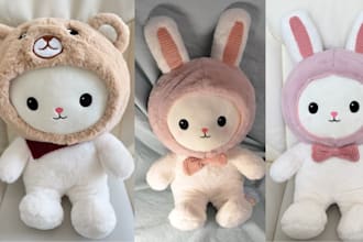 create a custom plush character reference sheet toy blueprint and turnaround