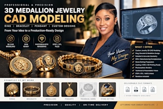 3d medallion jewelry cad design ring bracelet model dfm photorealistic rendering