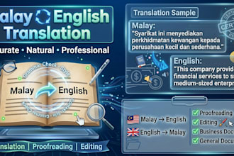 translate malay to english, english to malay, and proofread