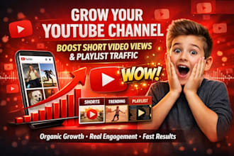 growth youtube channel promotion, short video, views channel playlist