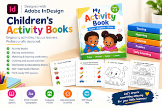 design children books, workbooks, activity books or worksheets in adobe indesign