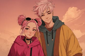 draw a anime couple character art anime