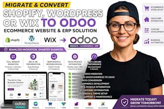 redesign odoo website setup odoo module and integrate automated odoo to shopify