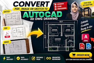 convert PDF image or sketch to autocad 2d dwg