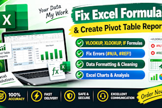fix excel formulas, vlookup, and create pivot table reports