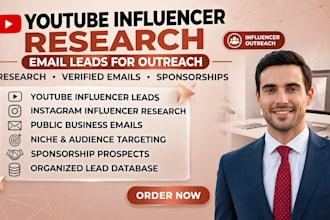 research verified youtube influencers email leads for outreach and sponsorships