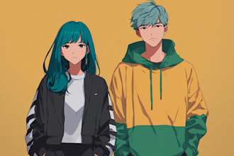 draw a anime couple character art anime style