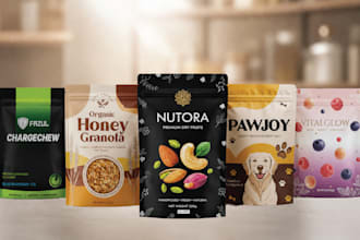 do premium pouch design mylar bag doypack food packaging with 3d mockups