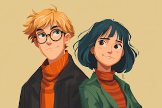 create anime couple illustration