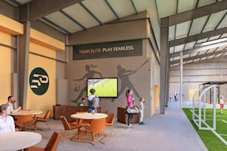 renovate outdoor sport  complex, tennis court, stadium, badminton court render