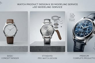 create stunning 3d watch design, realistic rendering, and mechanical modeling