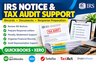 provide tax audit support irs notice response penalty quickbook xero turbotax