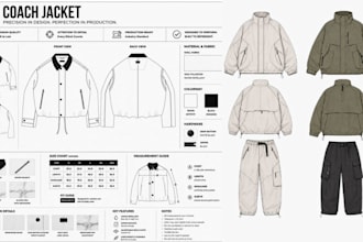 create fashion tech pack design, apparel tech pack cad, clothing tech pack