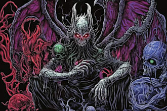 draw detailed dark art for metal band album cover and t shirt artwork