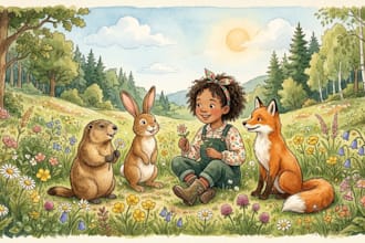 cartoon aquarell watercolor storybook art, kinderbuch illustration