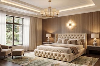 create cozy bedroom interior, bathroom, livingroom, zone plan and 3d rendering