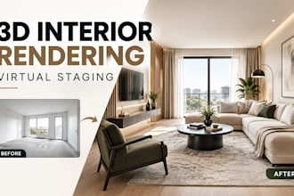 design realistic 3d interior renderings and virtual staging